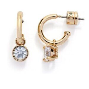 Kleinfeld Gold Crystal Huggie Charm Hoop Earrings